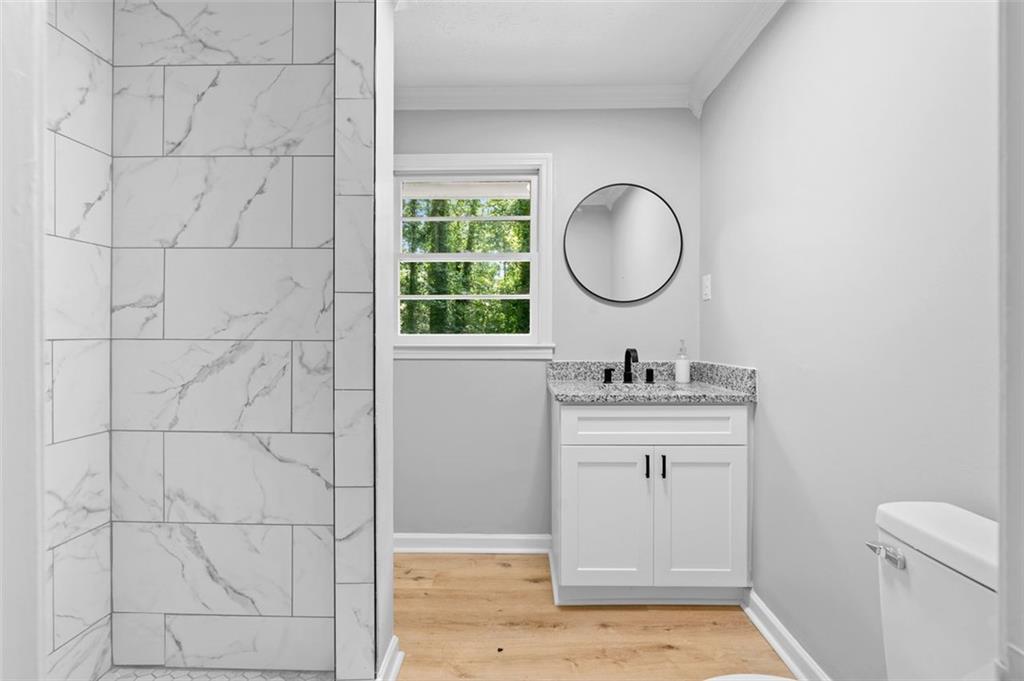 2984 East Paulding Drive Dallas, GA 30157 - Photo 18 of 35 a bathroom with a sink a toilet and a mirror