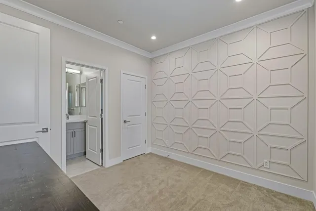 a room with a closet and a bathroom