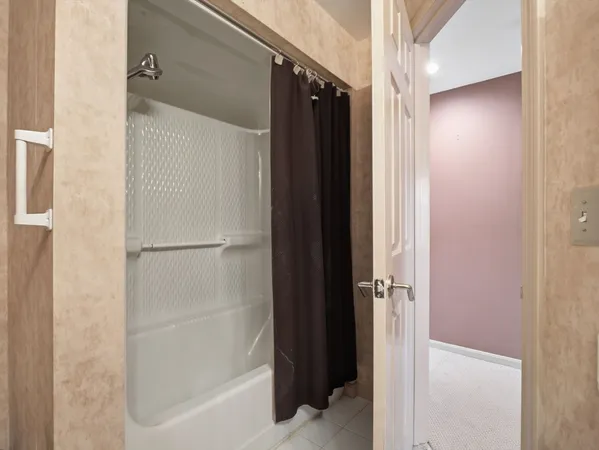 a bathroom with a bathtub