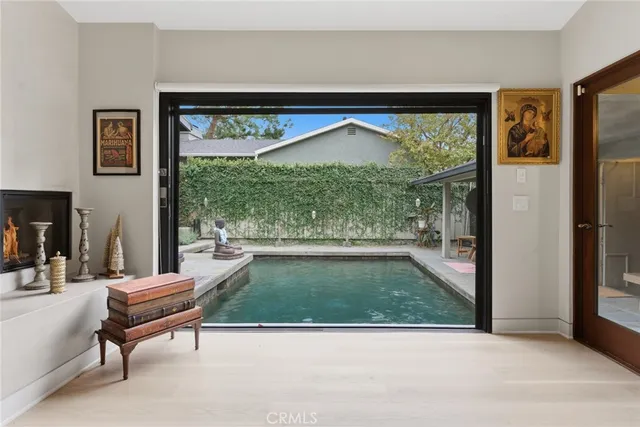 a living room with a large window