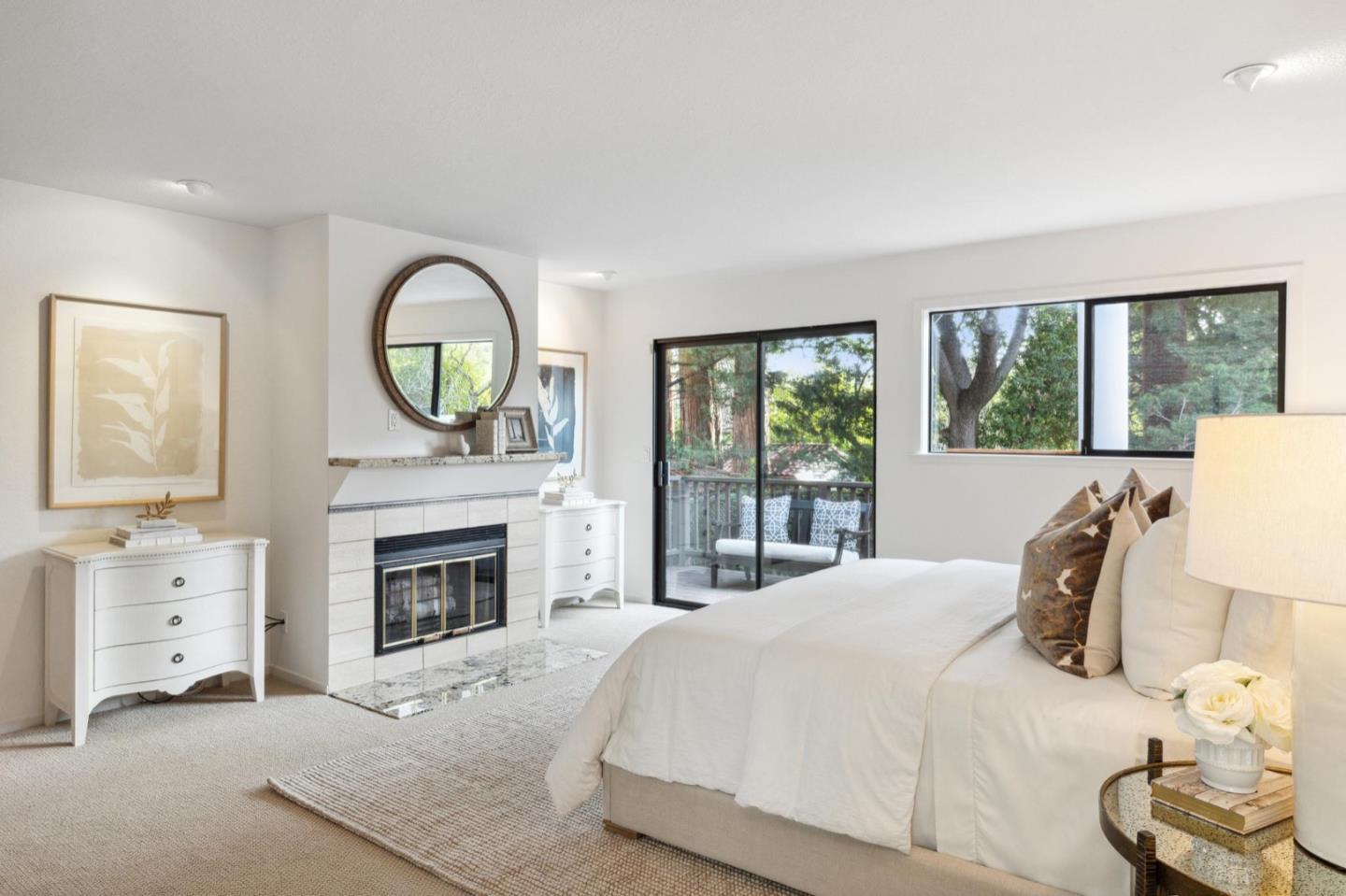 1732 Middlefield Road Palo Alto, CA 94301 - Photo 30 of 42 a bedroom with a bed and a fireplace