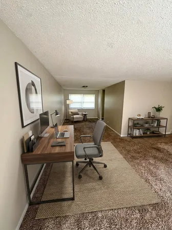a workspace with furniture
