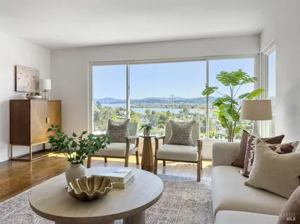 a view of a city with mountain