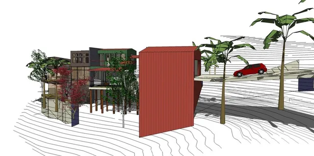 a view of a house with wooden fence