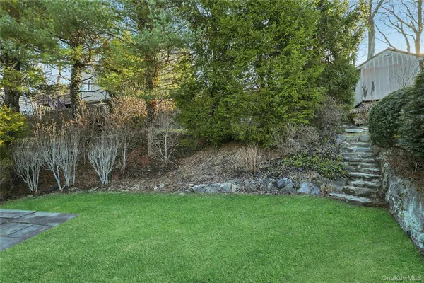 a view of a yard with a tree