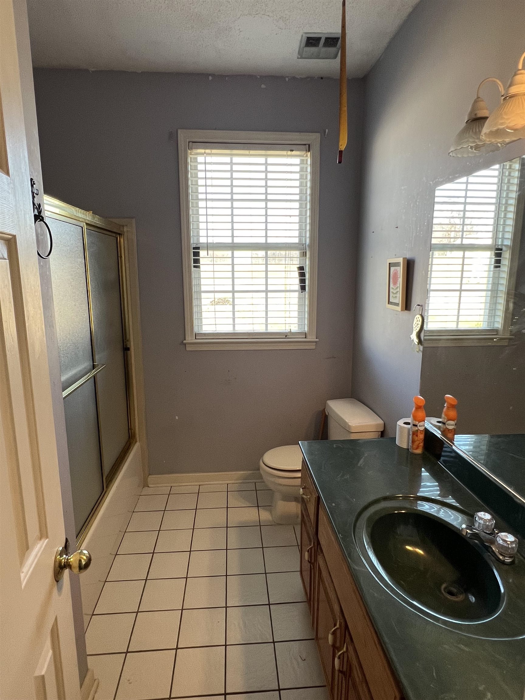 1990 Gainsville Road Mason, TN 38049 - Photo 12 of 13 Full bathroom featuring vanity, light tile patterned floors, plenty of natural light, and a textured ceiling