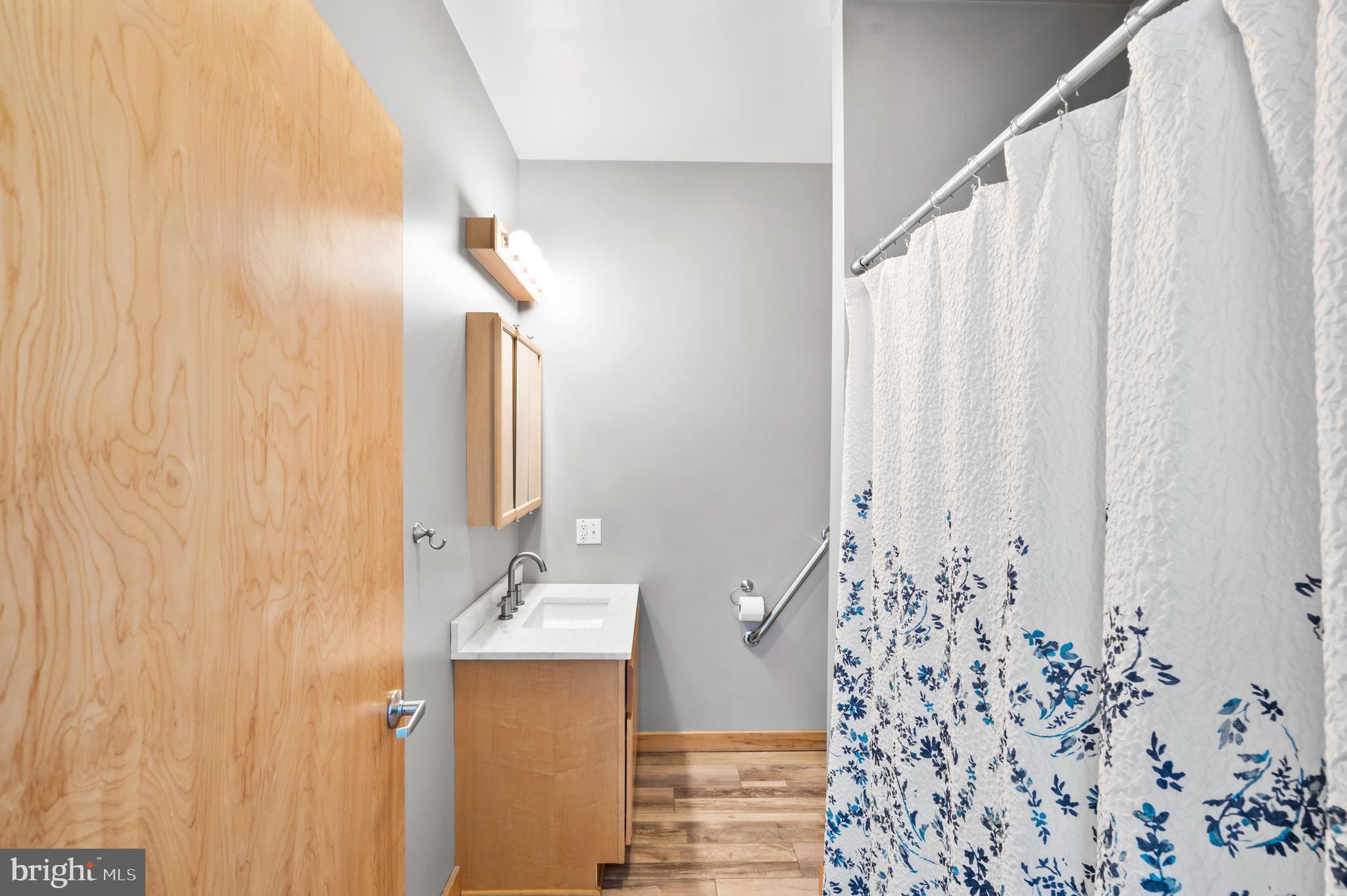 213 Cross Road Gilbertsville, PA 19525 - Photo 43 of 75 a bathroom with a shower curtain and a sink