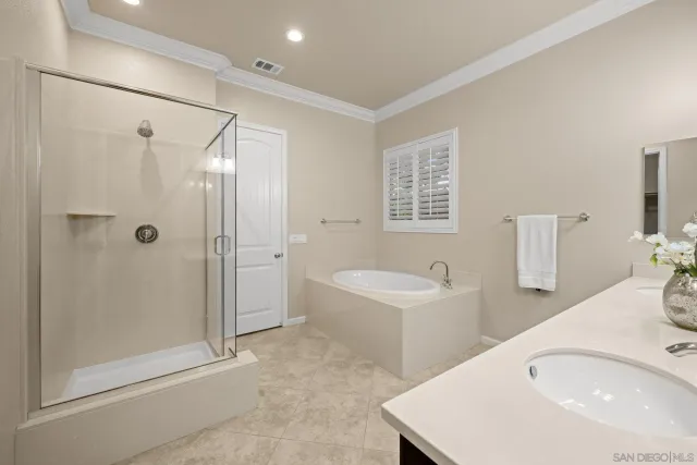 a bathroom with a tub sink shower and mirror