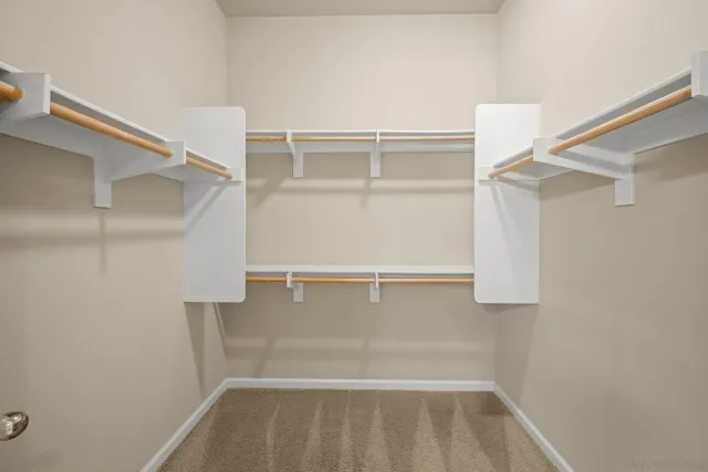 a view of walk in closet with empty racks