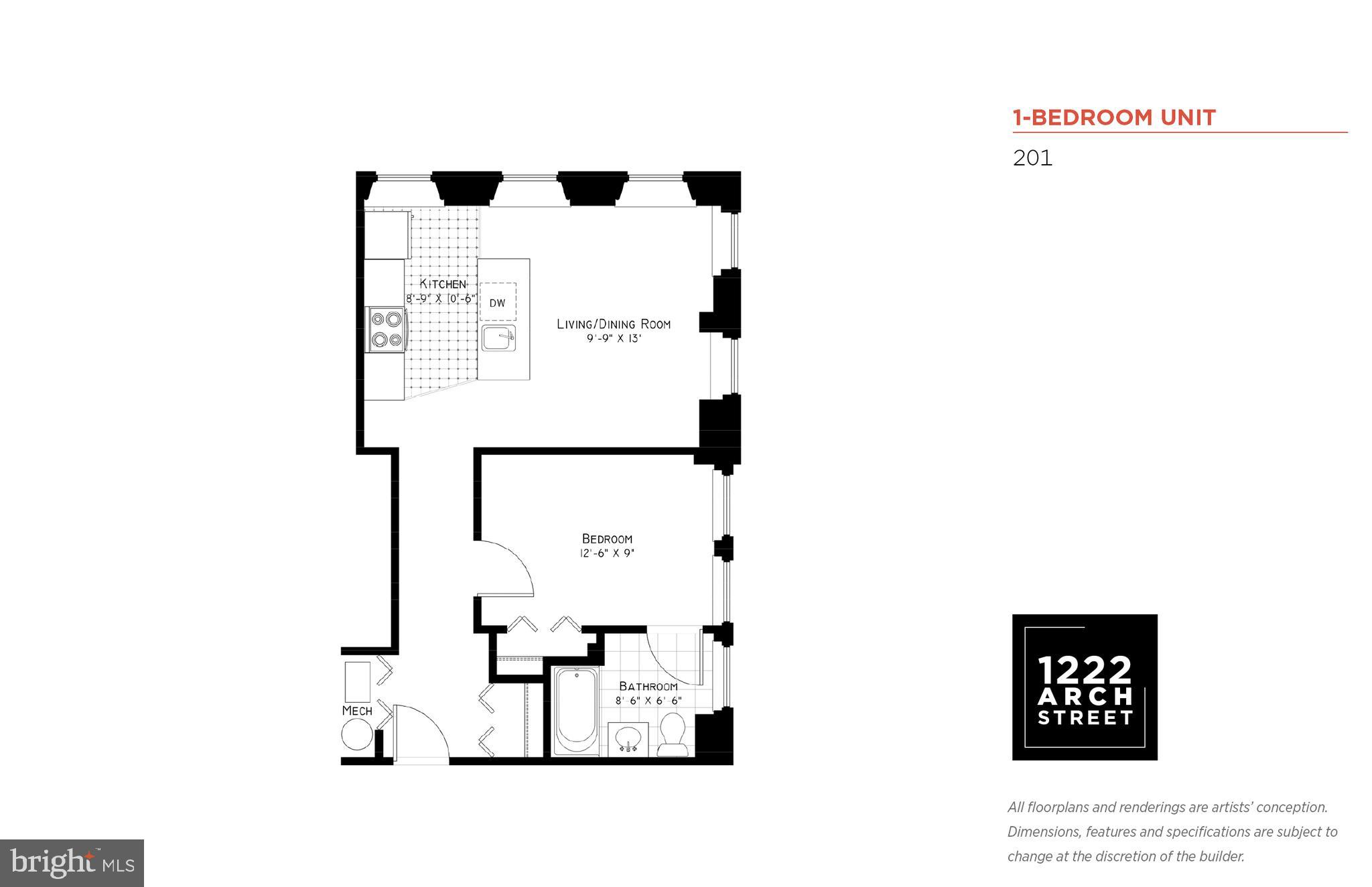 1222-26 Arch Street, Unit 507 Philadelphia, PA 19107 - Photo 15 of 22 a picture of a floor plan