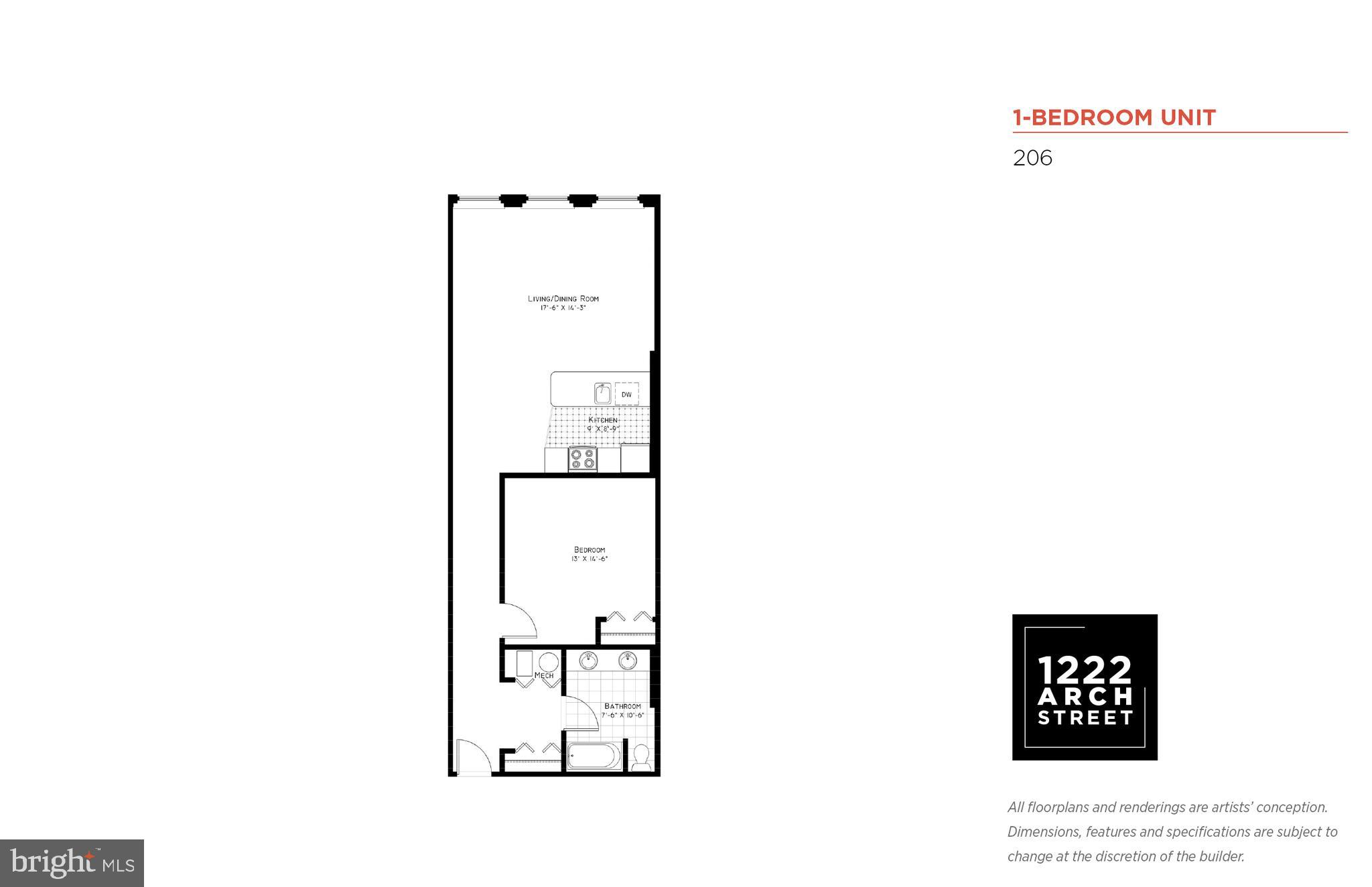 1222-26 Arch Street, Unit 507 Philadelphia, PA 19107 - Photo 16 of 22 a picture of a floor plan