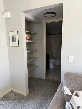 a view of a bedroom with a wardrobe space