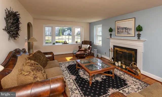 a living room with furniture windows and a fireplace