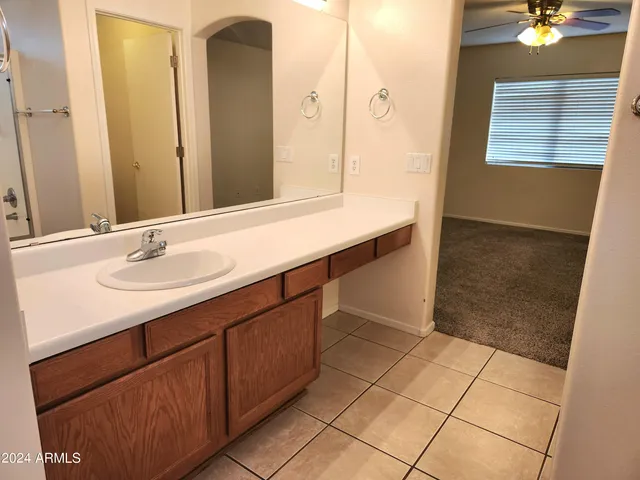 a bathroom with a sink a mirror and a shower