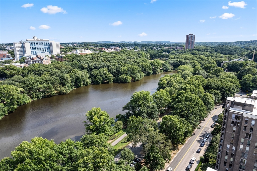 33 Pond Avenue, Unit 523 Brookline, MA 02445 - Photo 30 of 31 an aerial view of a city with lots of green space and lake view