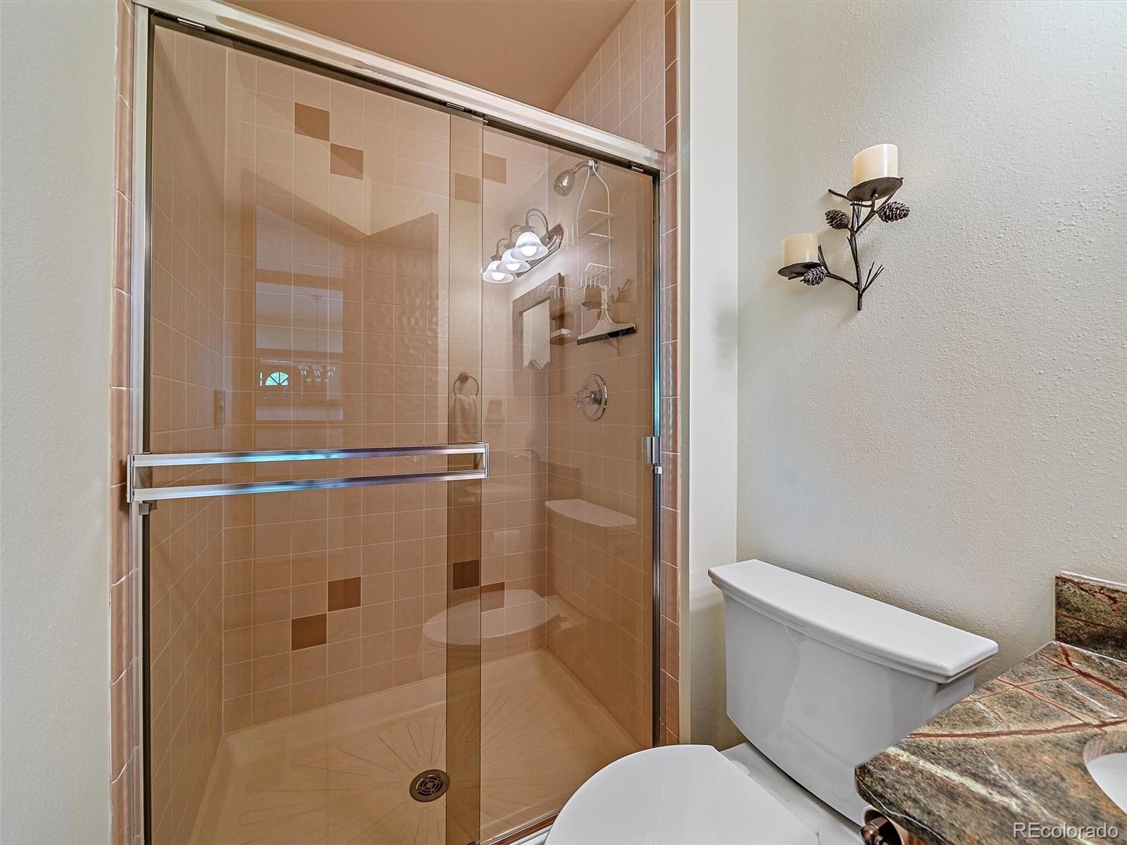 31412 North Bermuda Dunes Drive Evergreen, CO 80439 - Photo 20 of 46 a bathroom with a toilet a sink and shower