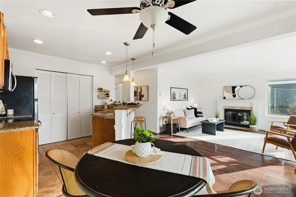 a kitchen with a stove and a microwave