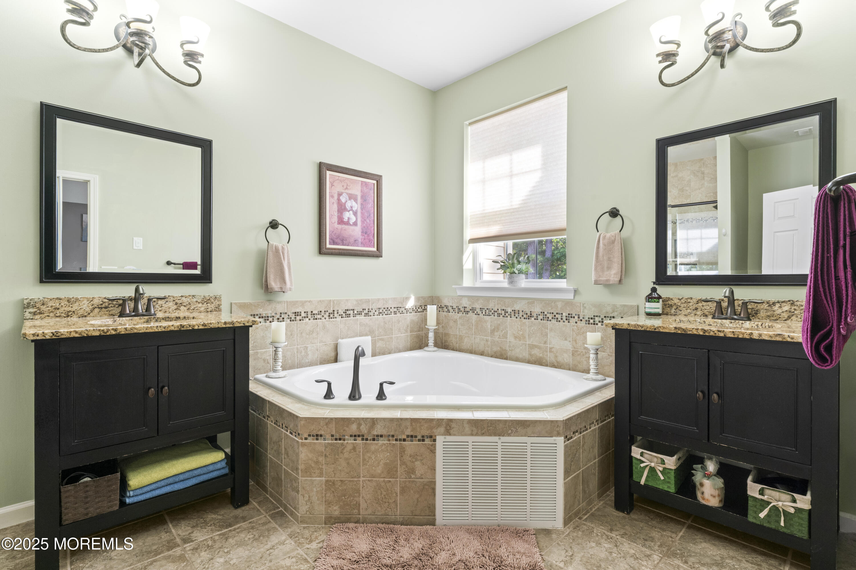 206 Hawthorne Lane Barnegat, NJ 08005 - Photo 27 of 49 a bathroom with a tub a double vanity sink and a large mirror