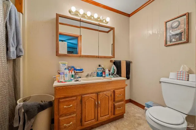 a bathroom with a sink a toilet and mirror