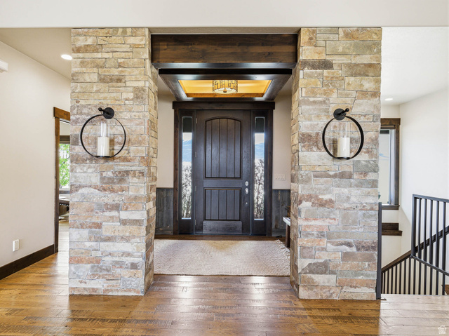 402 Shadow Hill Road Wanship, UT 84017 - Photo 7 of 90 Foyer entrance featuring hardwood / wood-style floors and recessed lighting