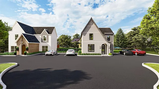 a view of a street with houses