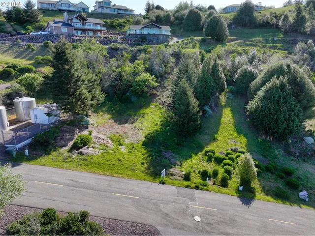 an aerial view of a house with a yard and outdoor seating