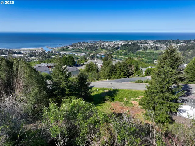 an aerial view of a houses with a yard