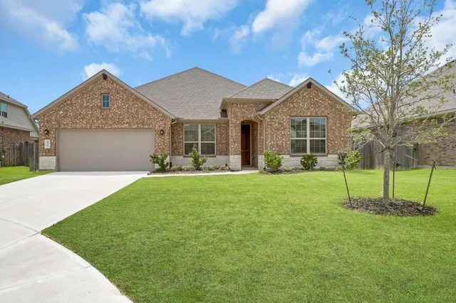 a view of a house with backyard and a tree