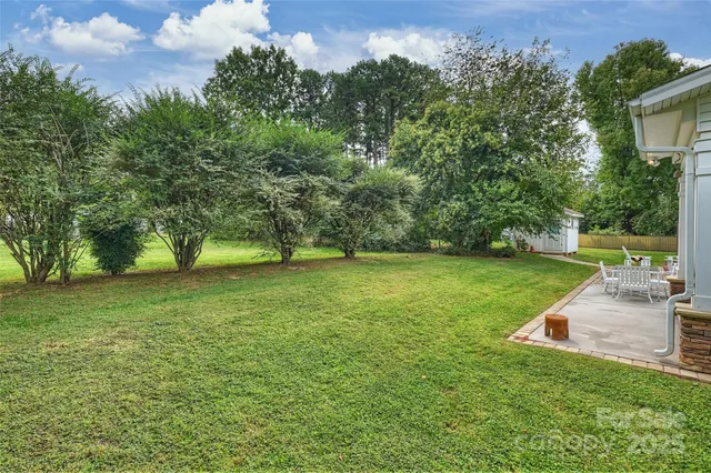 a view of a garden with trees