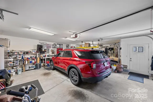 a car is parked in a garage