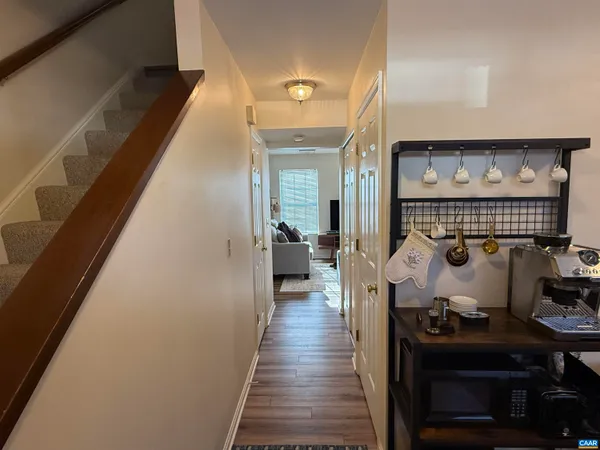 a hallway with a stove