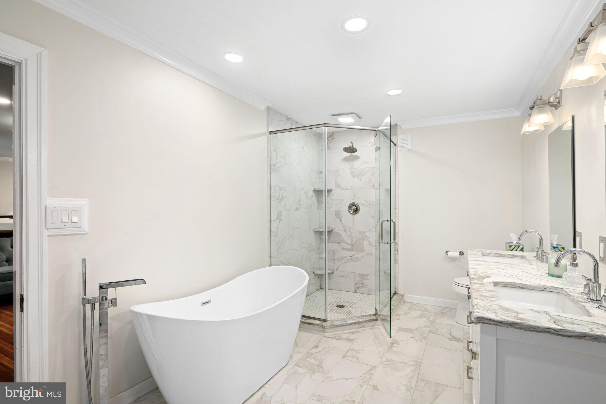 311 Chews Landing Road Haddonfield, NJ 08033 - Photo 22 of 31 a bathroom with a granite countertop sink a toilet and shower