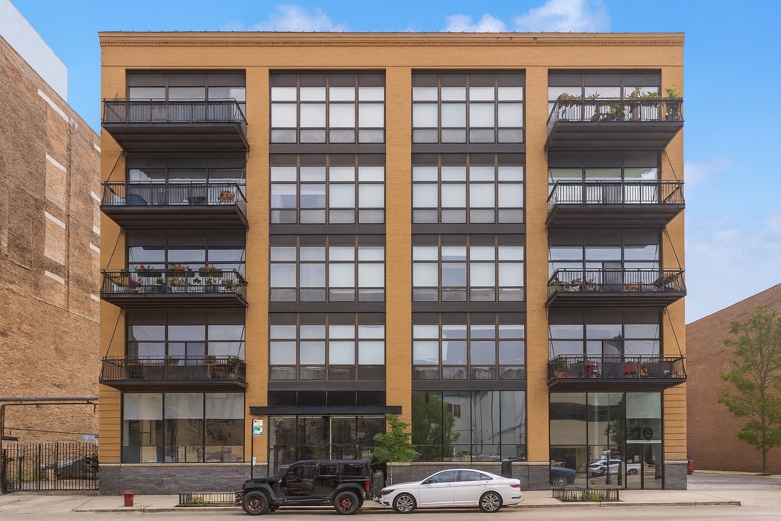 a front view of a building with street