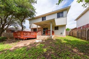 805 Chiselpoint Cove Round Rock, TX 78681 - Photo 35 of 38 Rear view of property featuring a fenced backyard, stucco siding, and a deck