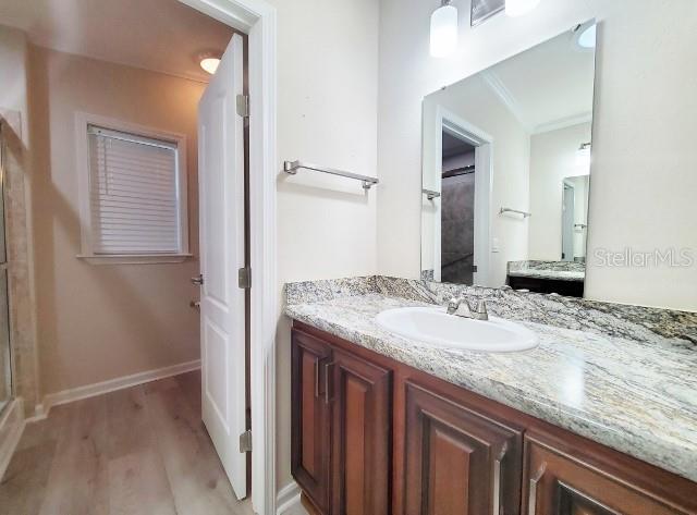 12116 Southwest County 769 Rd Lake, Unit 121 Lake Suzy, FL 34269 - Photo 22 of 45 a bathroom with a granite countertop sink and a mirror
