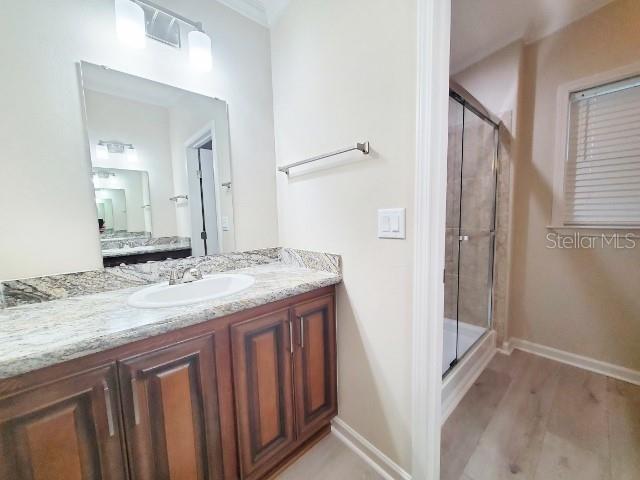12116 Southwest County 769 Rd Lake, Unit 121 Lake Suzy, FL 34269 - Photo 23 of 45 a bathroom with a granite countertop sink and a mirror