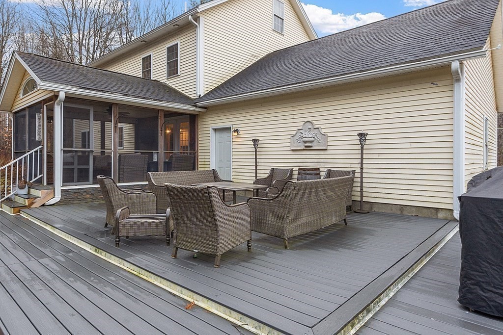 41 Willard Road Ashburnham, MA 01430 - Photo 37 of 42 a view of a patio with couches table and chairs and wooden floor