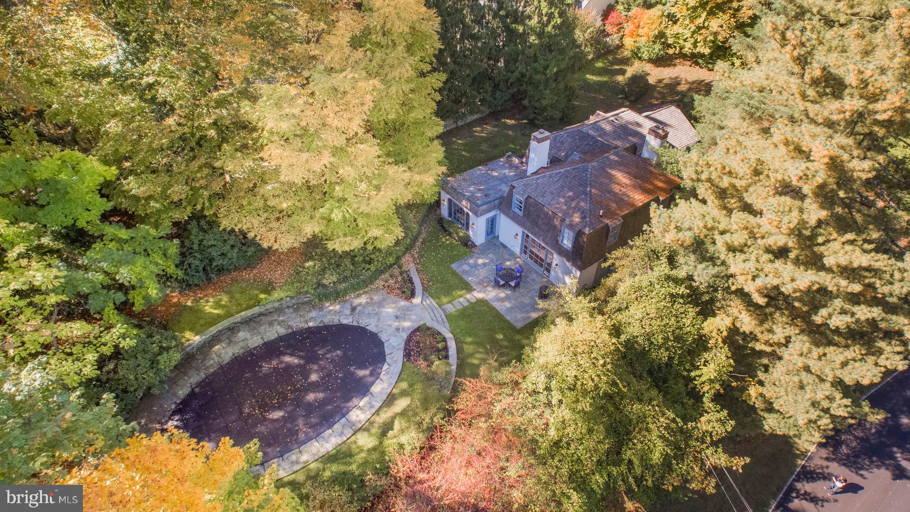 445 Caversham Road Bryn Mawr, PA 19010 - Photo 37 of 39 Overhead view of the pool area during the Fall.