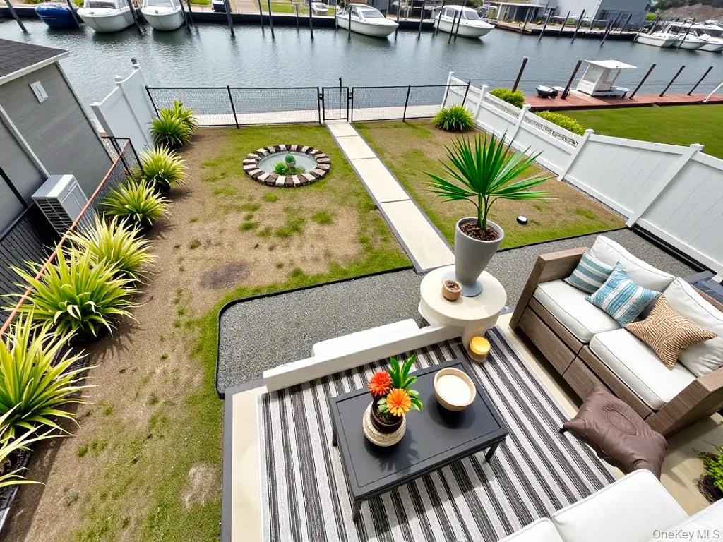 248 East Shore Road Lindenhurst, NY 11757 - Photo 31 of 46 Fenced backyard featuring a water view and outdoor lounge area