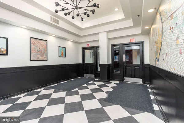 a black and white checkered floor