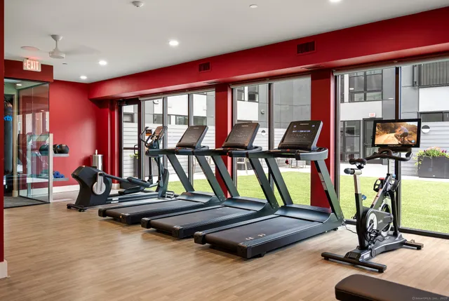 a view of a room with gym equipment