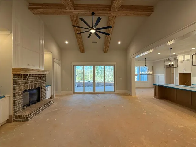 a view of large windows in a room