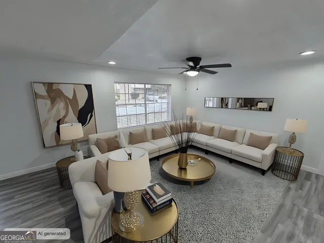 a living room with furniture and a rug