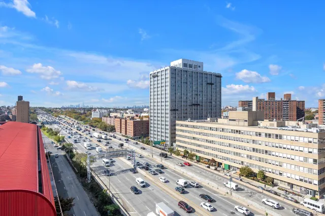 a view of a city with tall buildings