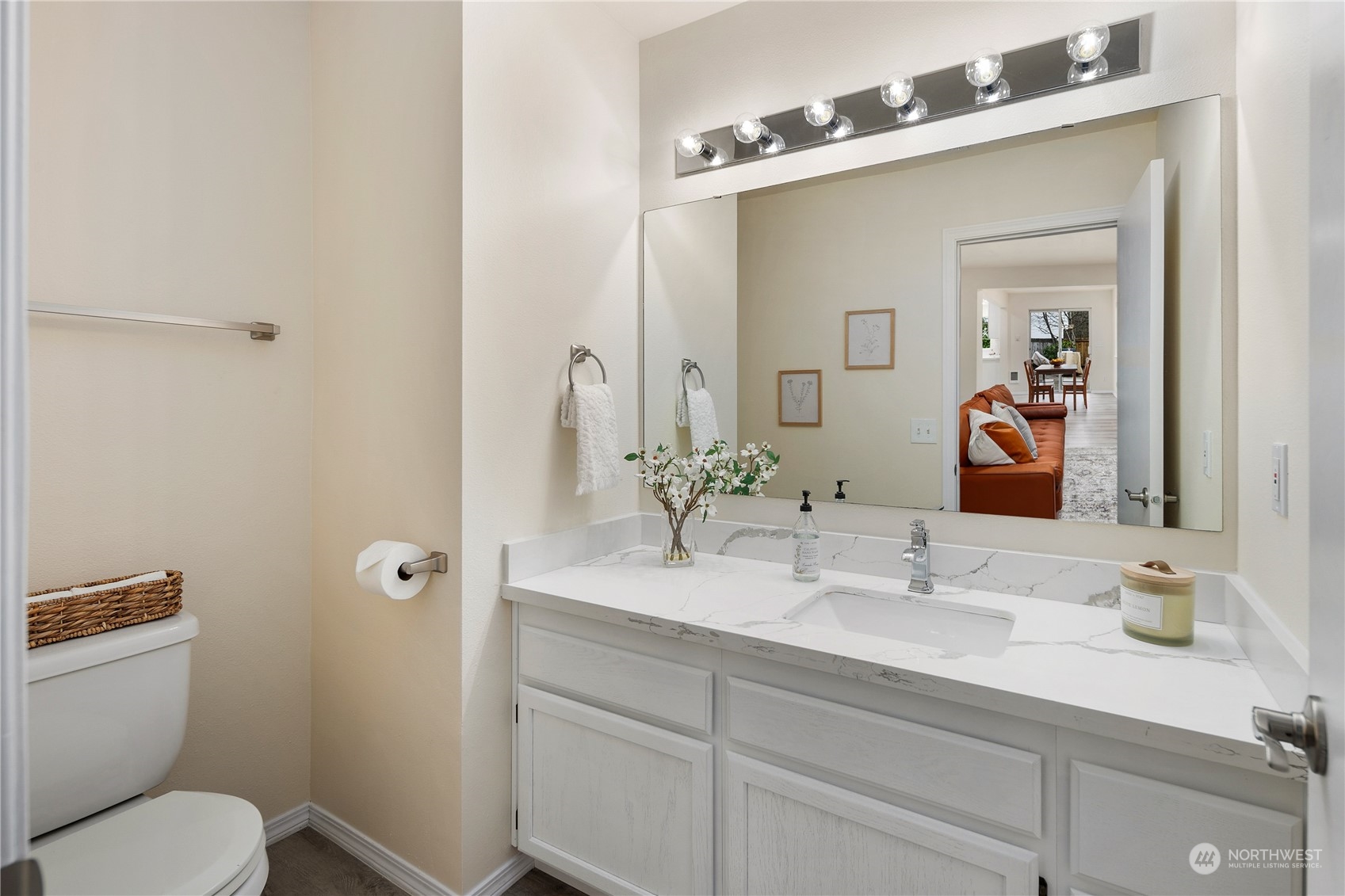 26318 127th Avenue Southeast Kent, WA 98030 - Photo 34 of 40 a bathroom with a toilet sink and mirror