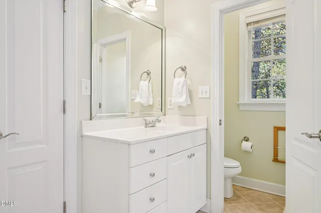 a bathroom with a sink a toilet and a mirror