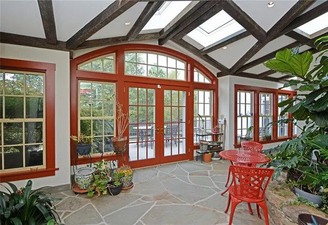 a outdoor living space with furniture and garden view