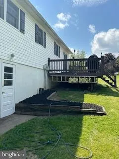 a view of a backyard with large trees