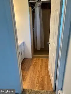 a view of hallway with furniture and a fireplace