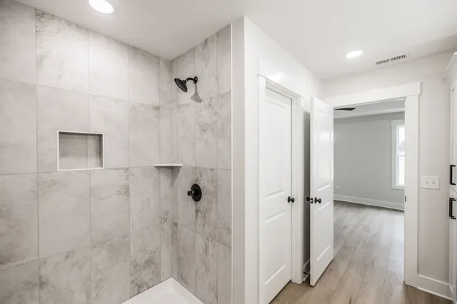 a bathroom with a shower